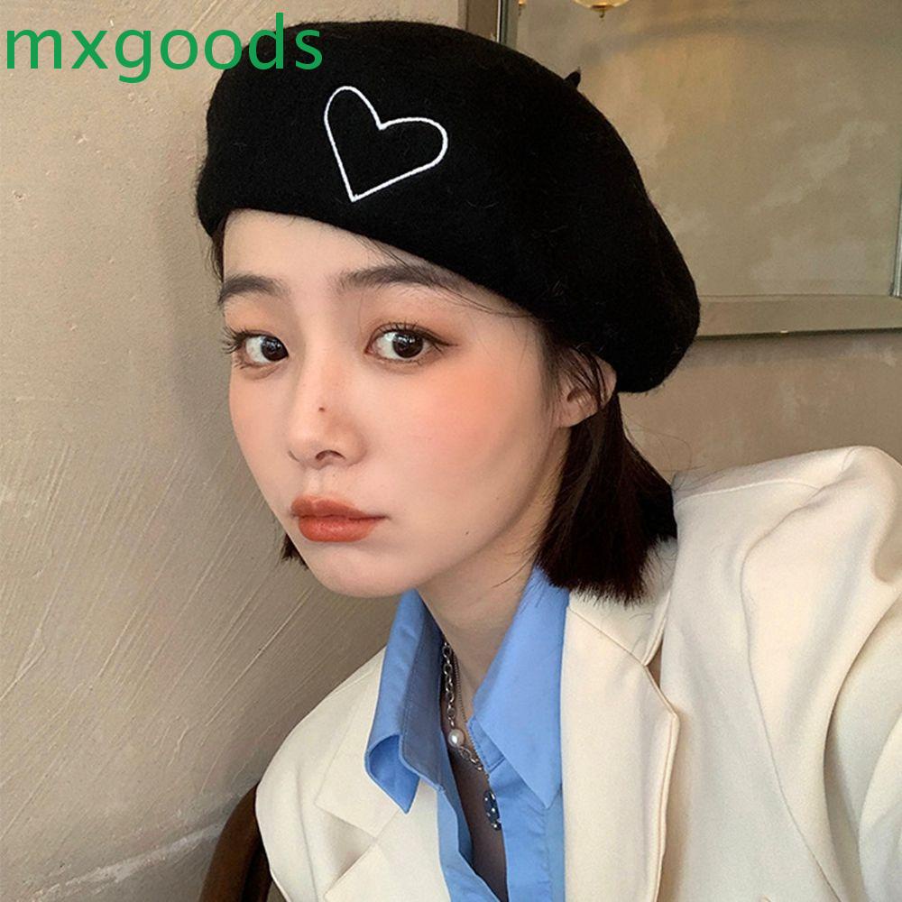 Mũ nồi vải len thêu họa tiết trái tim phong cách Hàn Quốc dễ thương cho nữ
