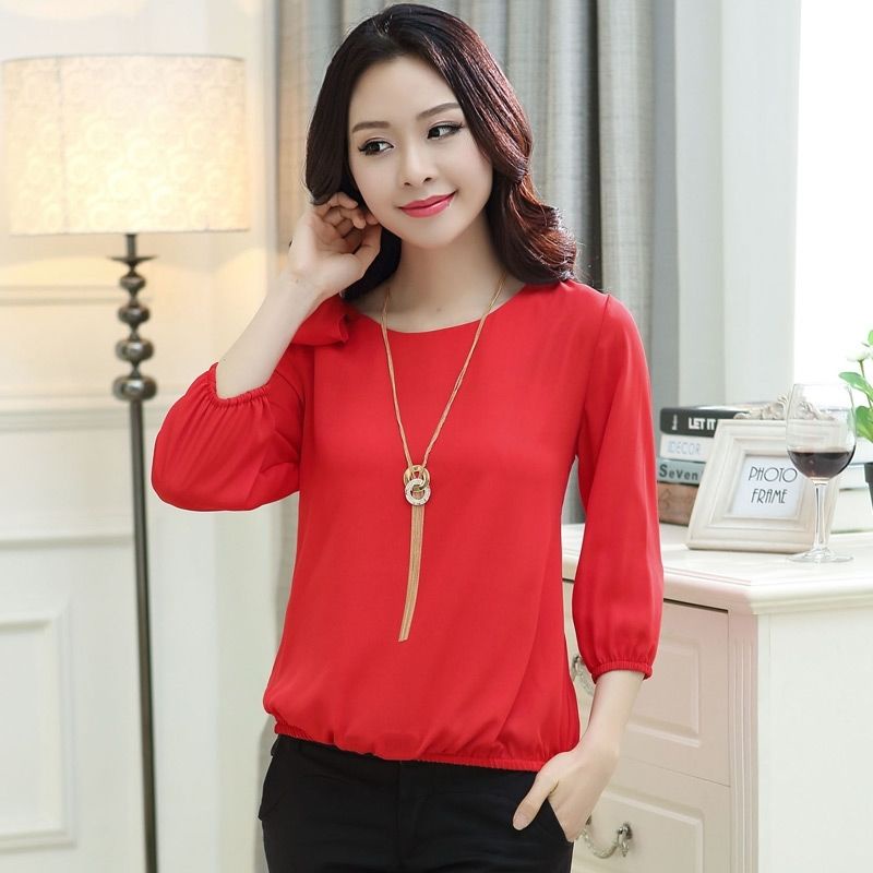 Áo Sơ Mi Voan Tay Lửng Trễ Vai Đính Nơ Xinh Xắn Dành Cho Nữ