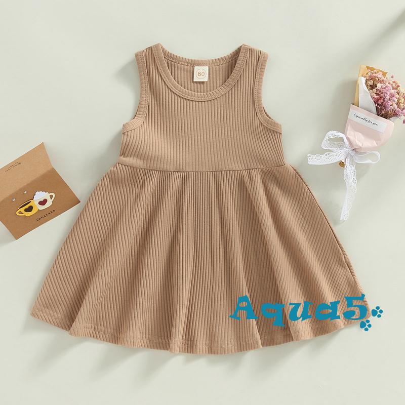Đầm Chữ A Sát Nách Cổ Tròn Màu Trơn Cho Bé Gái