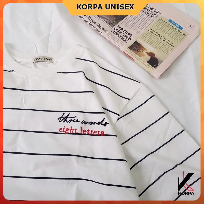 [ Ảnh Thật ] Áo thun tay lỡ form rộng sọc thêu chữ Eight letters - Unisex nam nữ đều mặc được