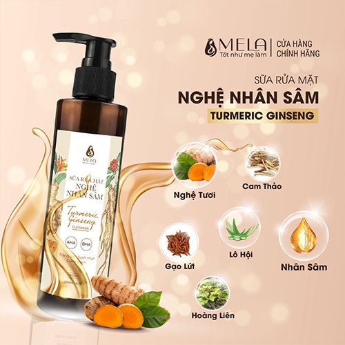 Sữa Rửa Mặt Nghệ Nhân Sâm MELA Làm Sạch Dịu Nhẹ Giảm Mụn Sáng Da 200ml