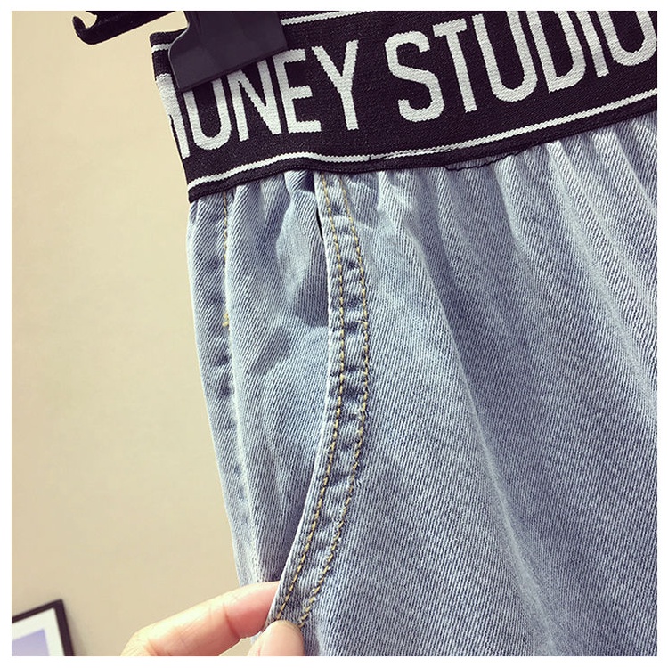 Quần denim Ống Rộng Lưng Cao Co Giãn Thêu Chữ Thời Trang Mùa Hè Hàng Mới 2023 Dành Cho Bạn Nữ