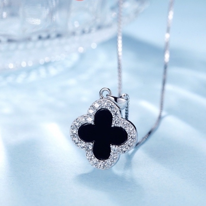 Dây chuyền bạc 4 lá đen sang chảnh nữ tính dây chuyền nữ bạc thật giá rẻ ST Jewelry ST0001