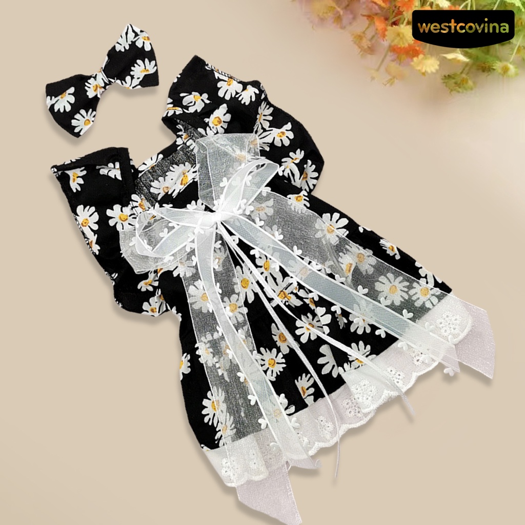 [COD]♝Bộ Đầm Thắt Nơ In Họa Tiết Hoa Dễ Thương Thoáng Khí Thời Trang Mùa Hè Xinh Xắn Cho Cún Cưng