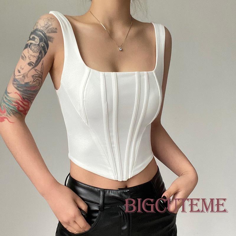 [] Áo Không Tay Cổ Vuông Mỏng Màu Trơn Mùa Hè Dành Cho Nữ