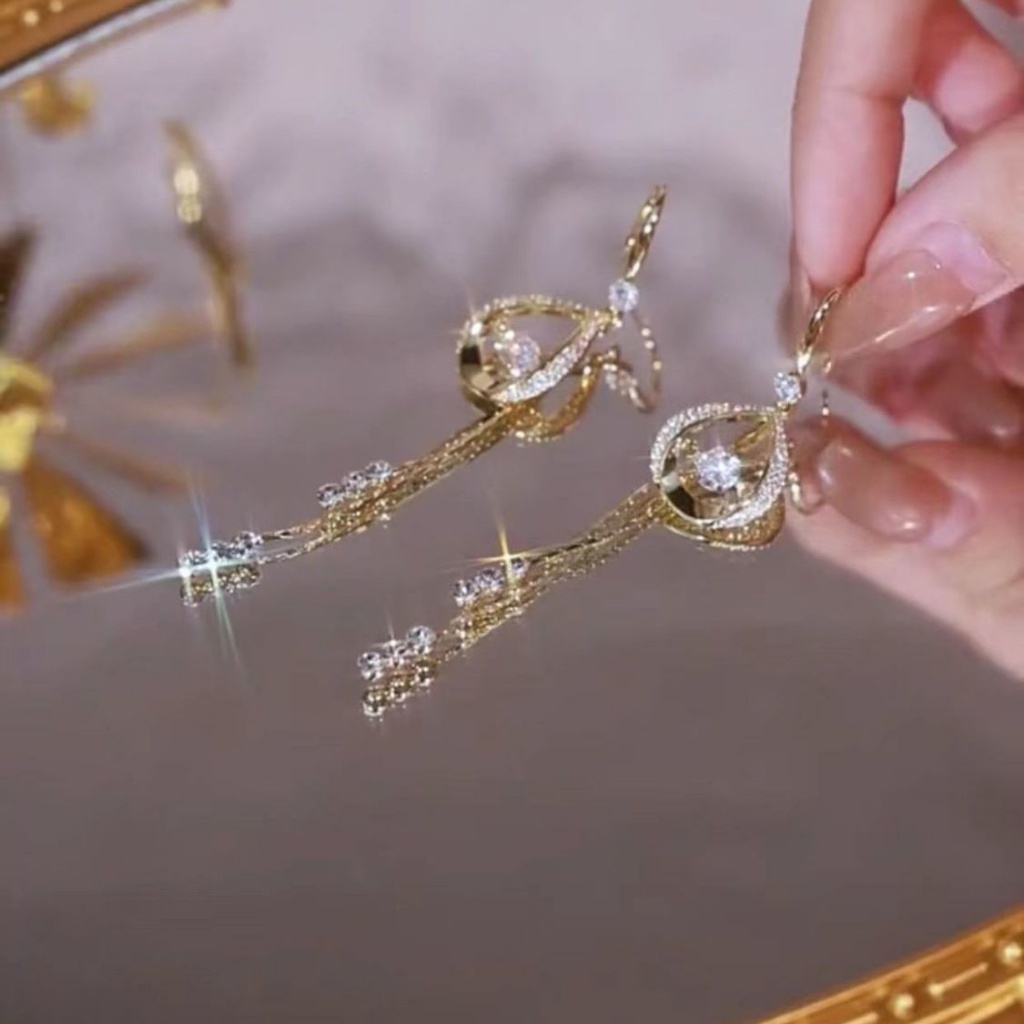 Bông Tai Dài 925 Dáng Đính Kim Cương Hình Giọt Nước Thời Trang Cho Hoa Khuyên Tai Bướm Nữ
