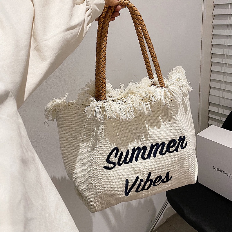 Túi Đeo Vai Bằng Vải canvas Cỡ Lớn In Họa Tiết Màu Hồng Dễ Phối Đồ Thời Trang Cho Nữ