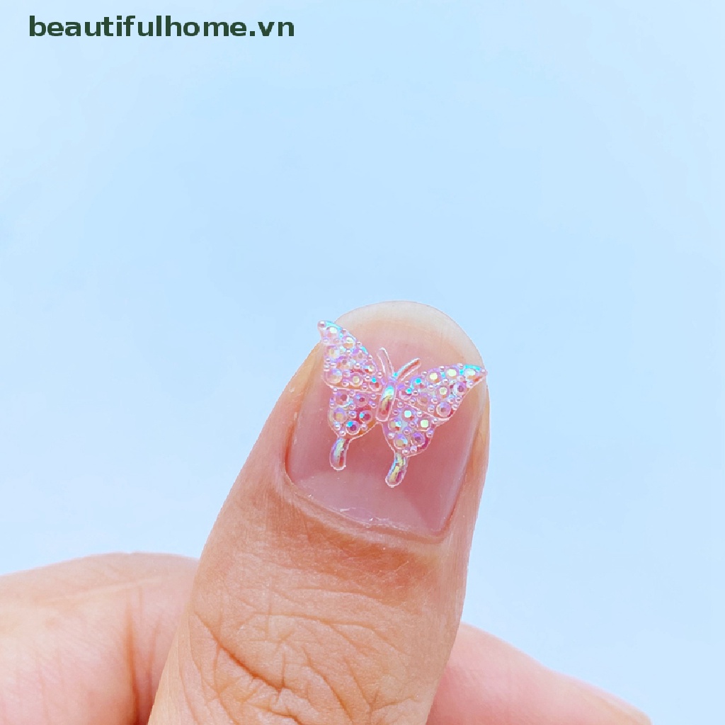 Set 50 Phụ Kiện Trang Trí Móng Tay Hình Bướm 3D Nhiều Màu Sắc Bằng Nhựa Resin