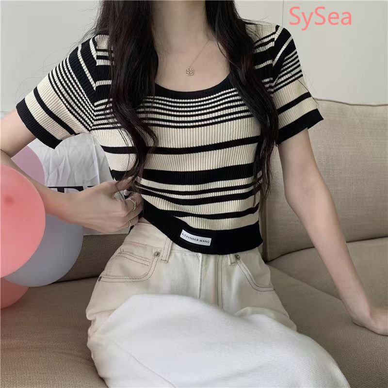 Áo Dệt Kim Dáng Rộng Kẻ Sọc Kiểu Retro Thời Trang Mùa Hè Cho Nữ