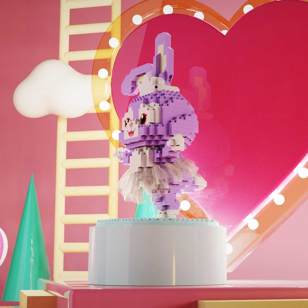 Bộ Đồ Chơi Lắp Ráp Hình Chú Thỏ Múa Ba Lê Xoay Được