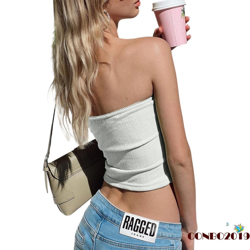 Áo Ống Màu Trơn Đính Nơ Hở Lưng Thời Trang Mùa Hè Cho Nữ