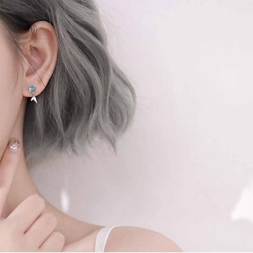 Bộ Trang Sức Vòng cổ / Vòng Tay / Khuyên Tai Bằng Thép Titan Đính Đá Zircon Đuôi Nàng Tiên Cá Màu Xanh Dương Đơn Giản