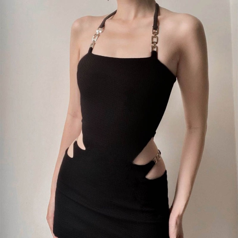 COZOK Đầm Không Tay Khoét Cổ Kim Loại Thời Trang