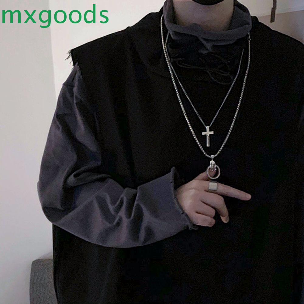 Dây chuyền hai lớp mặt hình thánh giá và bàn tay phong cách hip hop thời trang Hàn Quốc cá tính cho nam (có bán lẻ)