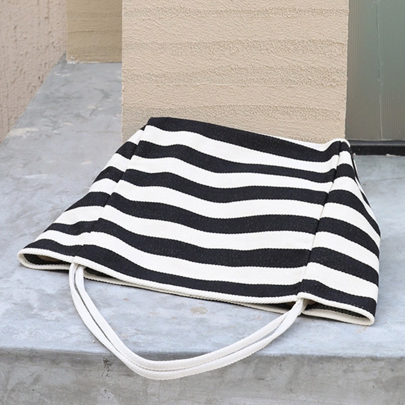 Túi Xách Vải Canvas Họa Tiết Sọc Có Thể Tái Sử Dụng Cho Nữ