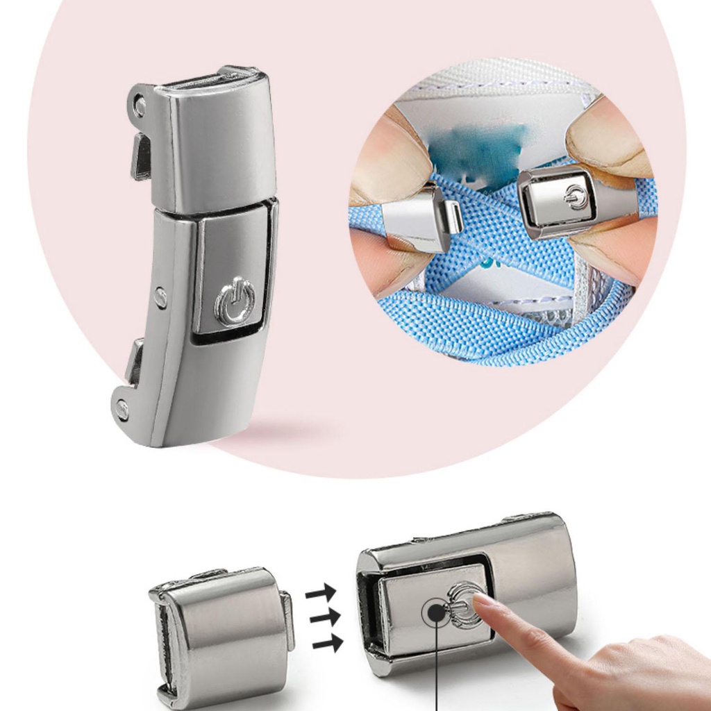 1 Cặp Dây giày dẹt co giãn khóa chốt kim loại cho người lớn, trẻ em - phụ kiện giày thông minh