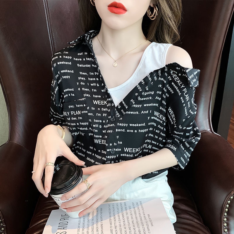 Áo Sơ Mi Chiffon Mỏng Tay Ngắn Giả Hai Mảnh Phong Cách Pháp Thời Trang Mùa Hè 2023 Mới Cho Nữ