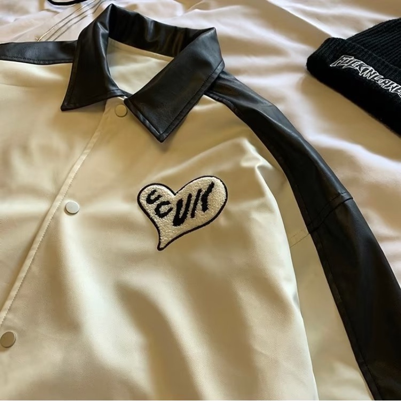 Áo Khoác Da Giả Dáng Rộng Phong Cách Harajuku Trẻ Trung Cá Tính Cho Nam