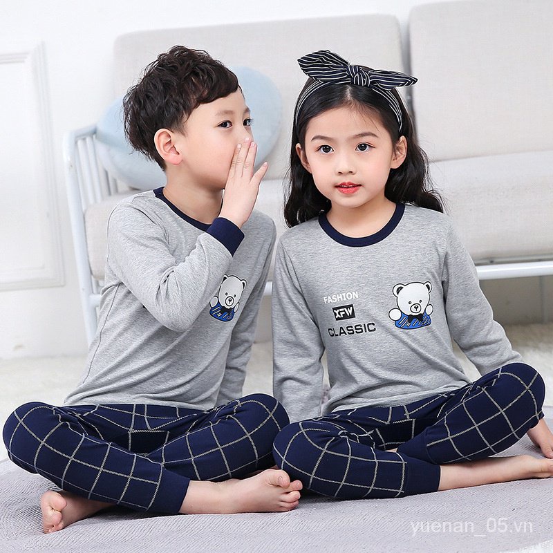 Bộ Đồ Lót Cotton Tinh Khiết Giữ Nhiệt Thời Trang Xuân Thu Dành Cho Bé Trai Gái Mặc Ở Nhà Bán Sỉ Iwa