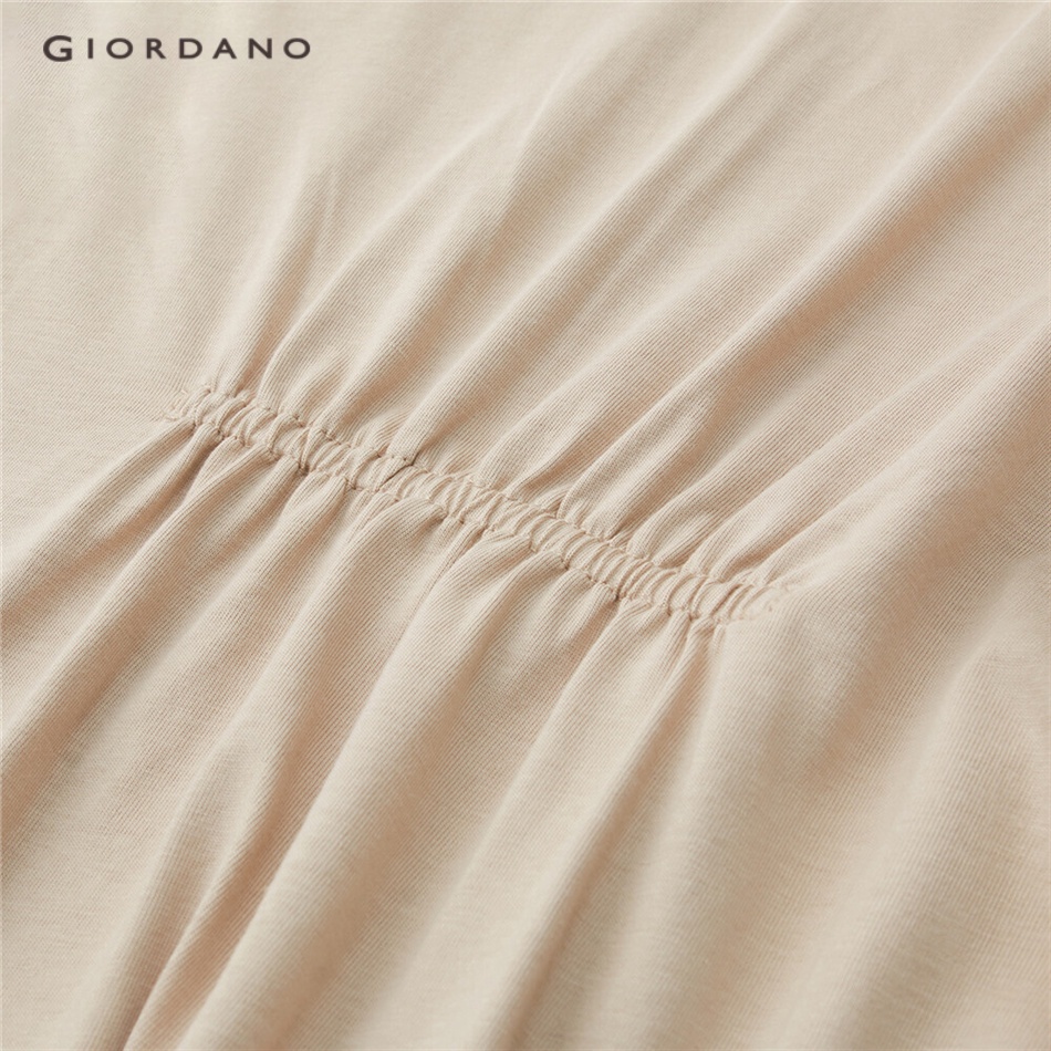 Áo thun GIORDANO 13323308 cotton cổ tròn tay phồng xếp ly thời trang dành cho nữ