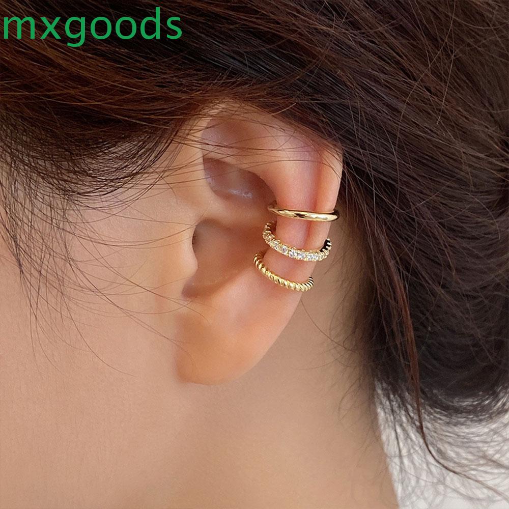 Bộ 3 khuyên kẹp vành tai đính đá zirconia nhiều màu sắc phong cách đường phố cá tính