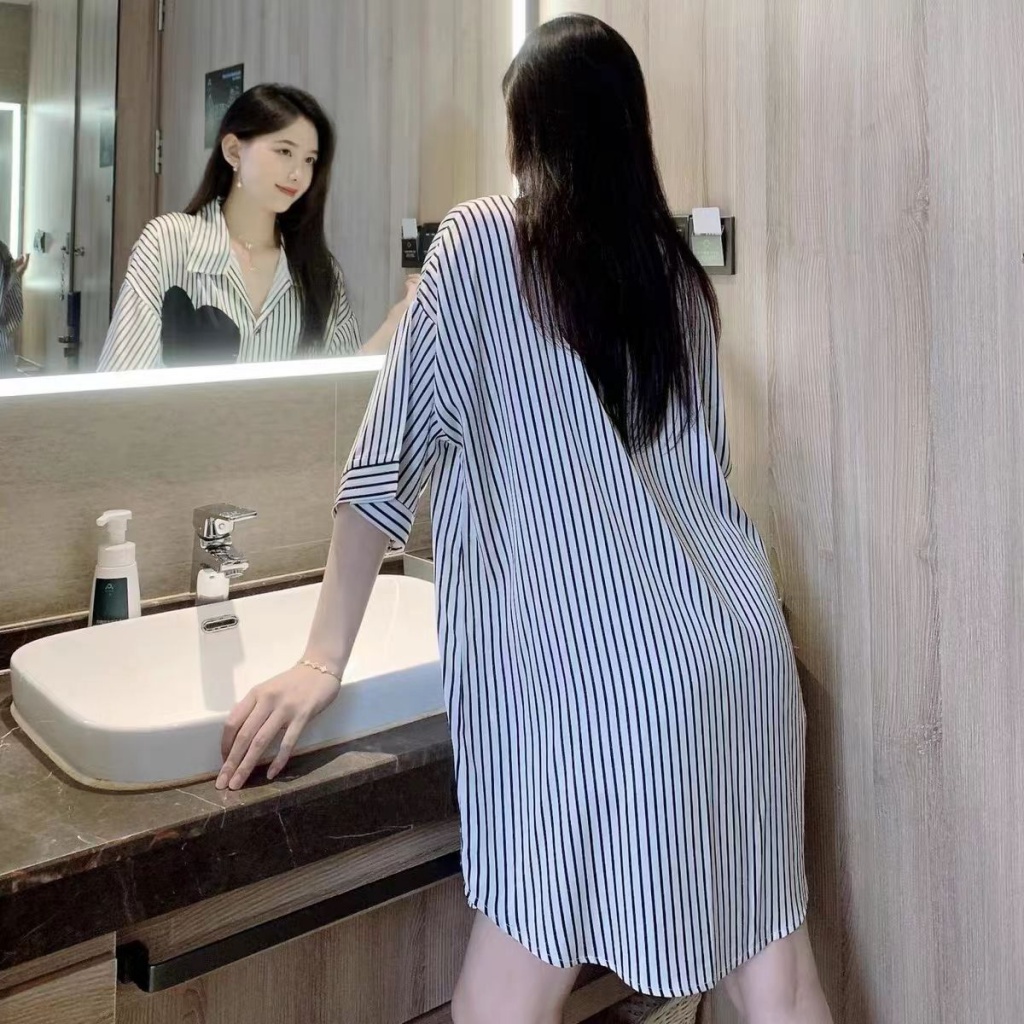 Đầm Ngủ Lụa Tay Ngắn Dáng Rộng Thoải Mái Thời Trang Mùa Hè 2023 Phong Cách Mới Cho Mẹ Bầu