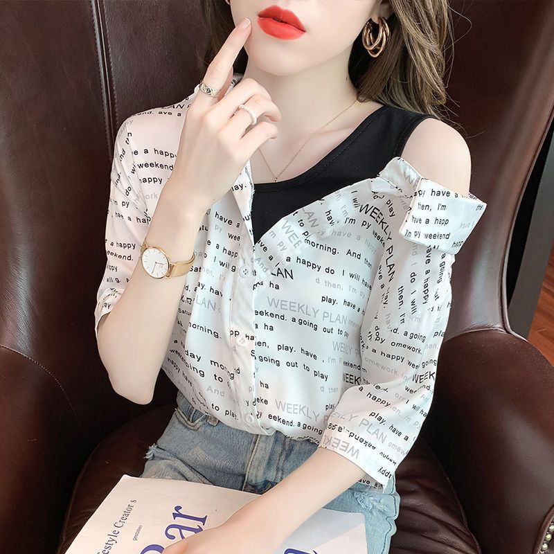 Áo Sơ Mi Chiffon Mỏng Tay Ngắn Giả Hai Mảnh Phong Cách Pháp Thời Trang Mùa Hè 2023 Mới Cho Nữ