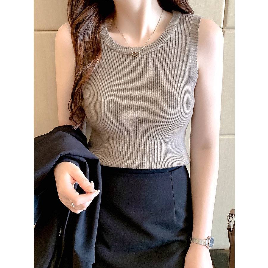 Áo dệt kim SUXI không tay đơn giản thời trang xuân hè cho nữ