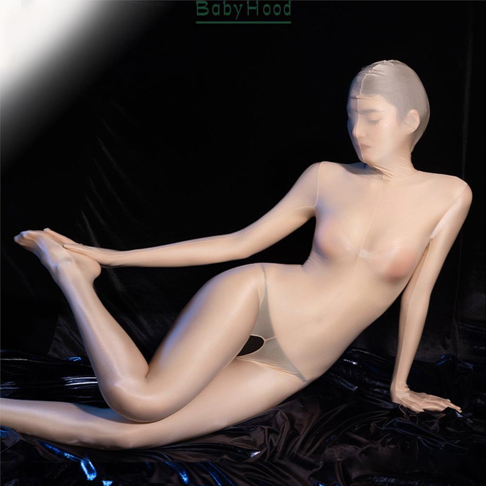 Women Oil Sheer Glossy Bodysuit Jumpsuit Full Bodystocking Crotchless Lingerie#BBHOOD