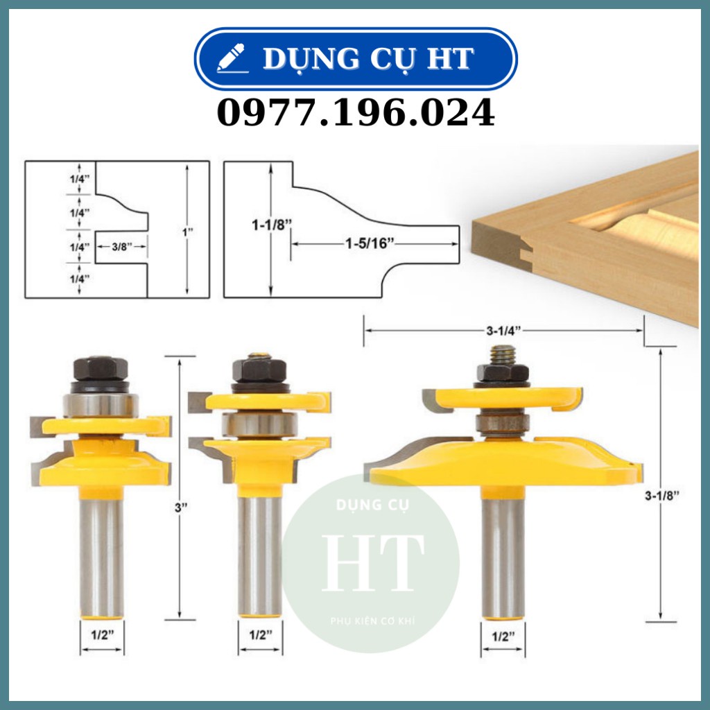Mũi dao phay gỗ ghép mộng cánh cửa bếp cốt 12ly7