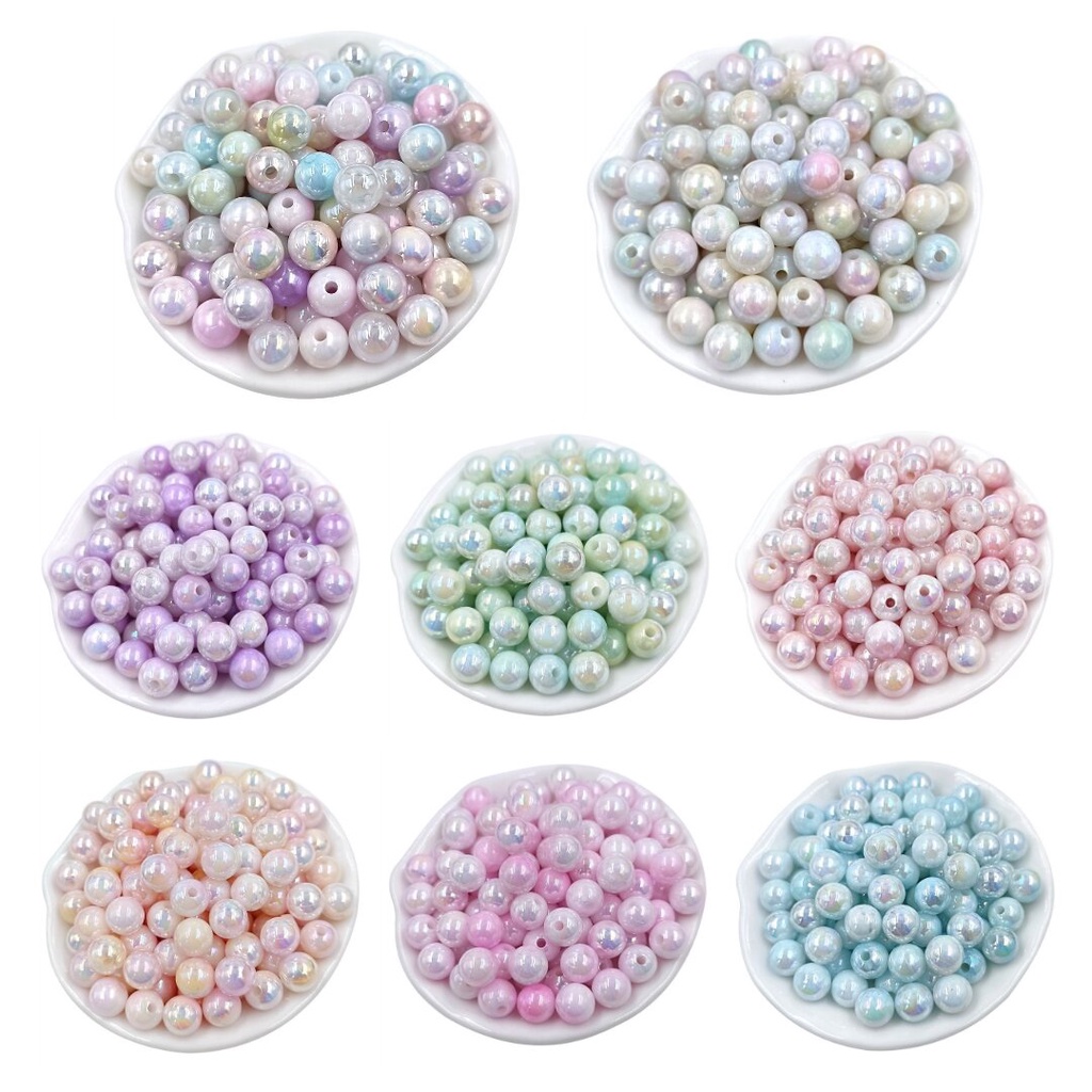 Set 50 Hạt Tròn Hai Màu 8 / 10mm Tự Làm Trang Sức Thời Trang