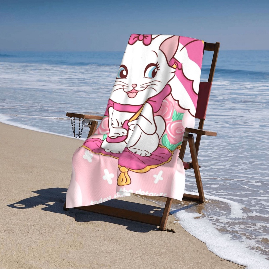 Khăn Tắm Cỡ Lớn 80x130cm Mềm Mại Thấm Hút Tốt In Hình Mèo Marie Dễ Thương