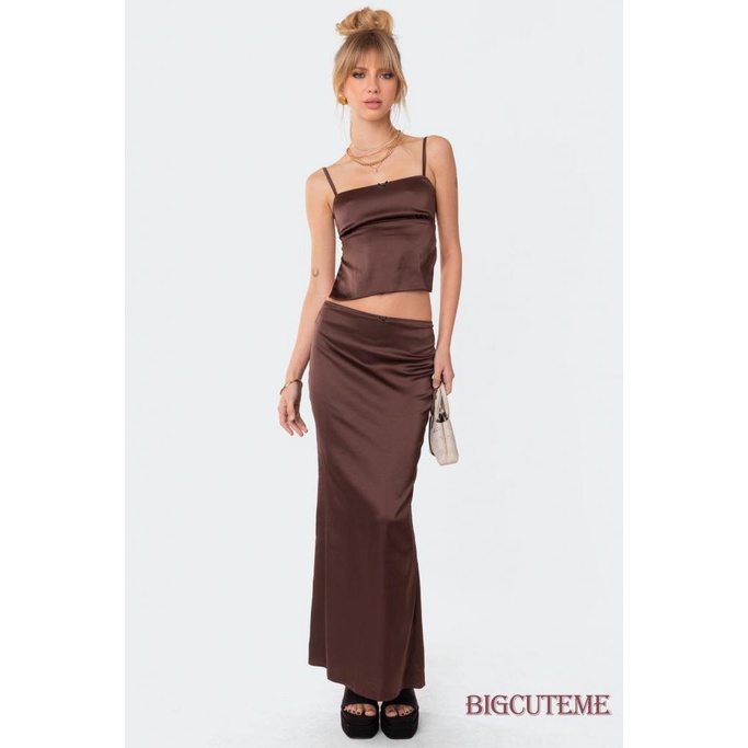 Bộ Trang Phục 2 Mảnh Gồm Áo Hai Dây Hở Lưng Và Chân Váy Dài Xẻ Tà Màu Sắc Thời Trang Dành Cho Nữ