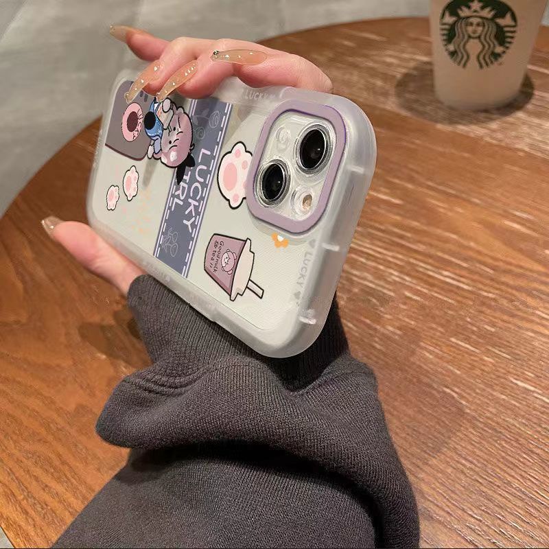 ✅Ốp Điện Thoại Mềm Màu Trong Suốt Hình Cô Gái Uống Trà Sữa Cho iPhone 14 13pro 12promax 7Plus Xr