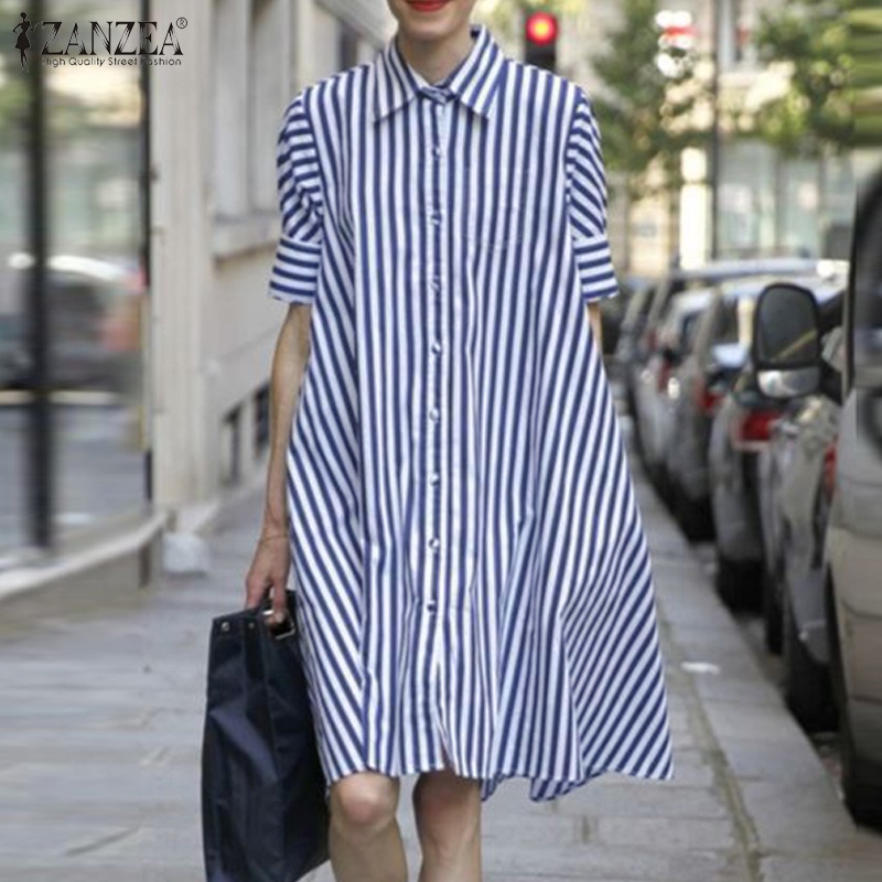 Áo sơ mi ZANZEA ngắn tay họa tiết sọc thời trang dành cho nữ