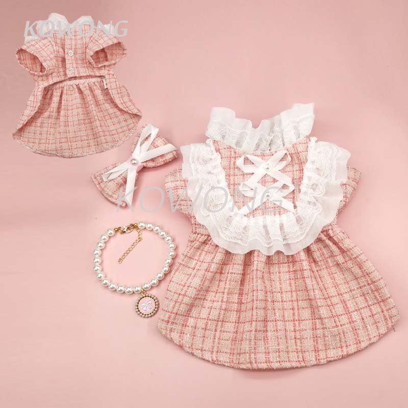 Set Đầm + Băng Đô Họa Tiết Caro / Nơ Dễ Thương Cho Thú Cưng