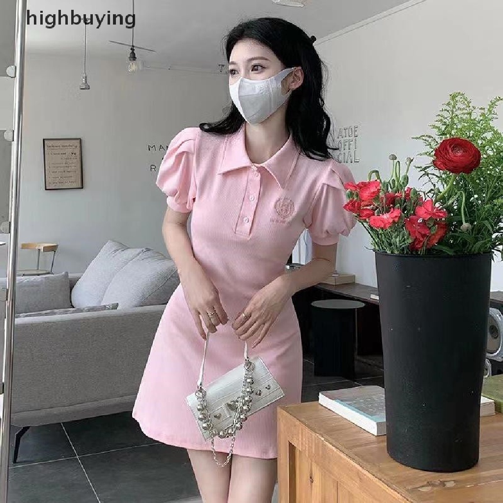 Hbvn Belle Đầm Mini Tay Ngắn Phồng Cài Nút Thời Trang Mùa Hè Hàn Quốc Cho Nữ