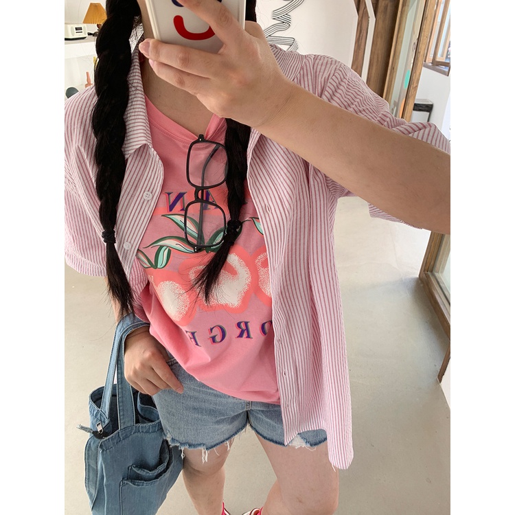 Áo Thun Nữ Ngắn Tay In Hình Quả Đào Phong Cách Vintage