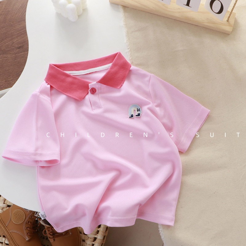 Áo Thun polo Tay Ngắn Màu Trơn Phong Cách Hàn Quốc Thời Trang Mùa Hè Kích Thước 80-160CM