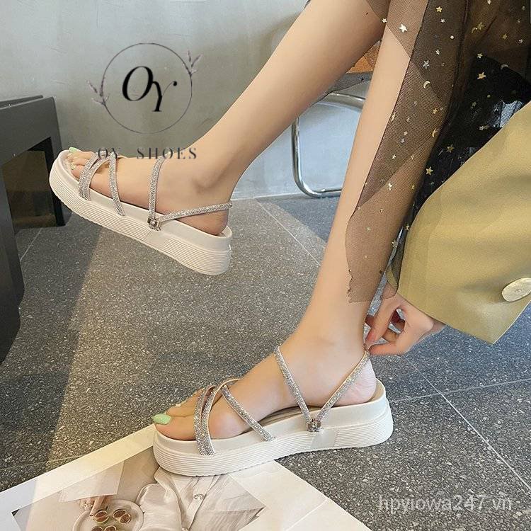 Sandal Đế Xuồng Dày Dặn Đính Đá Phong Cách Thời Trang Mùa Hè Mới 2023