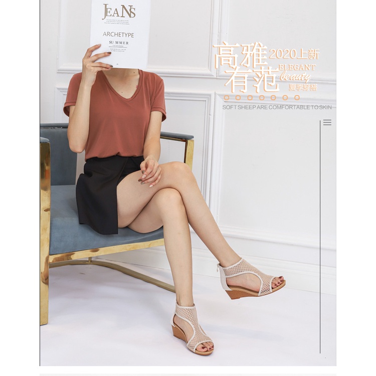 Giày Sandal Đế Xuồng Dày Dặn Phối Lưới Thoải Mái Thời Trang Mùa Hè Cho Nữ 1418-675