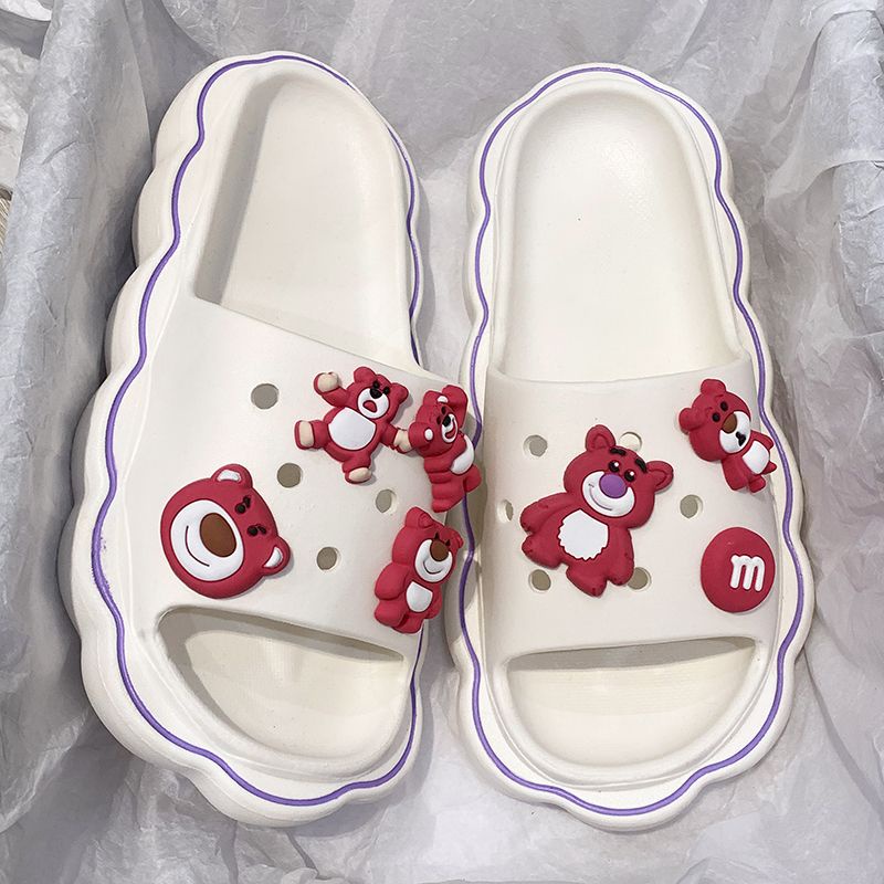 Dép quai ngang đi trong nhà GAVINBROWN chống trượt họa tiết gấu hoạt hình dễ thương