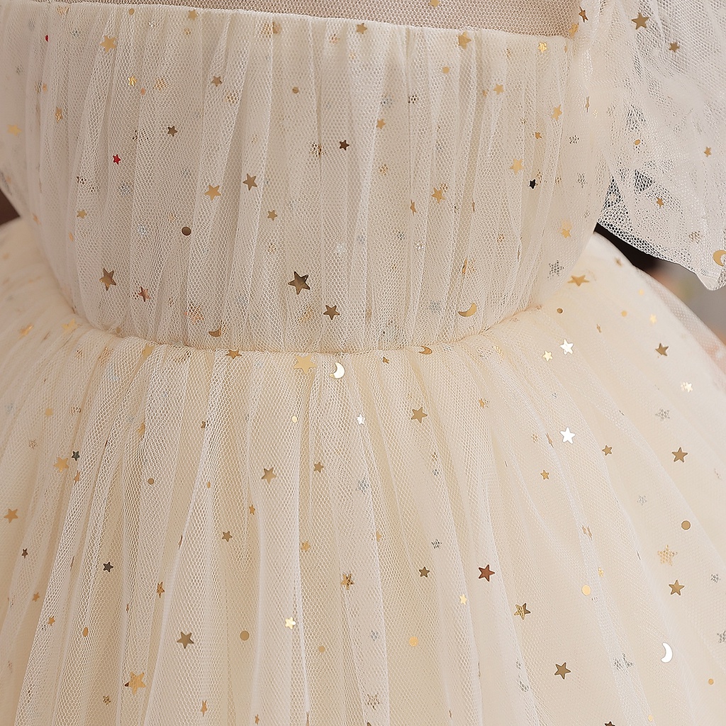 Đầm Xòe Công Chúa Vải Tuyn Đính Hoa Dễ Thương Cho Bé Gái