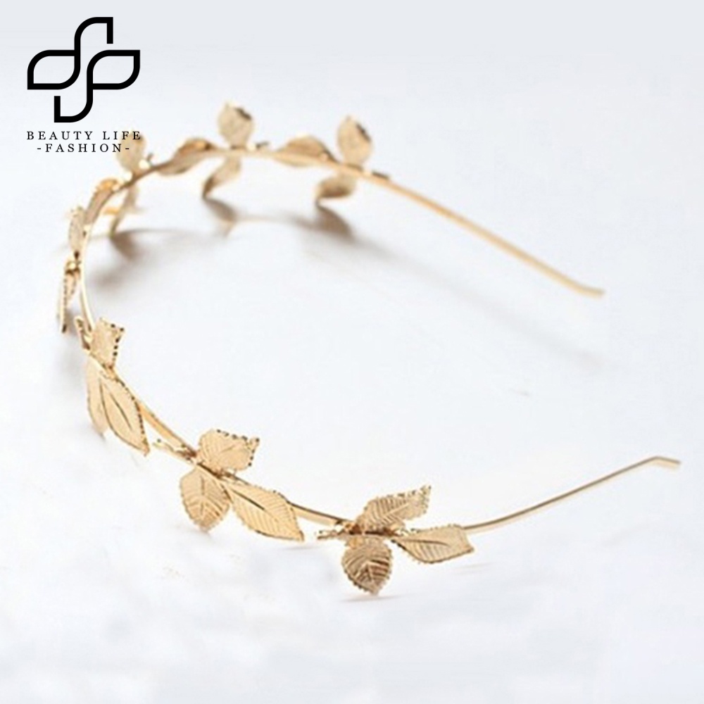 Băng Đô Cài Tóc Bằng Hợp Kim Họa Tiết Lá Màu Vàng Thời Trang Cho Nữ