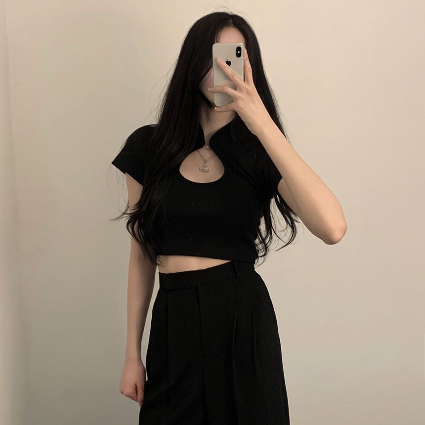 Áo Thun Dệt Kim Tay Ngắn Dáng Ôm Thời Trang Mùa Hè Phong Cách Retro Quyến Rũ Dành Cho Nữ