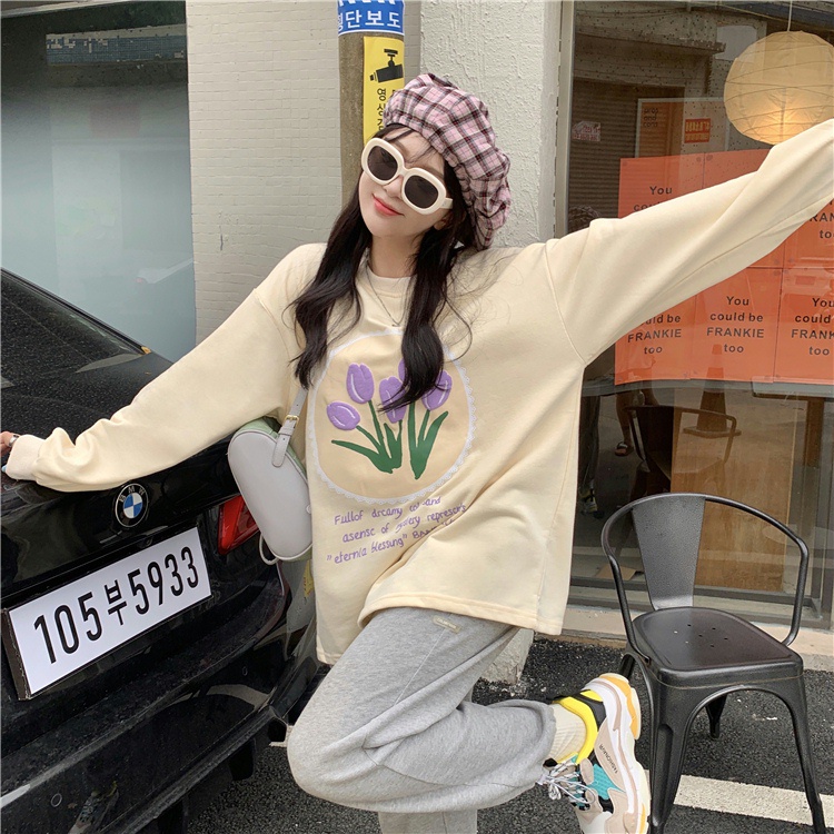 IELGY  Áo sweater Tay Dài Dáng Rộng Kiểu Hàn Quốc Thiết Kế Đơn Giản Cho Nữ