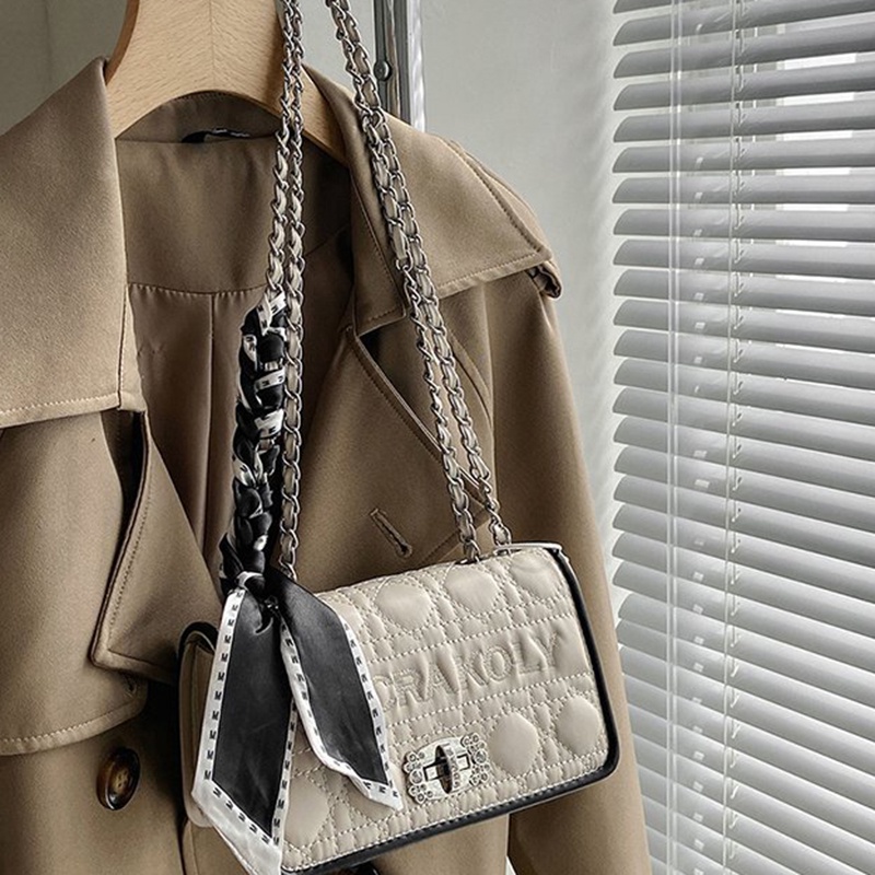 IELGY Túi Đeo Chéo Kẻ Ô Lưới Hình Thoi Phối Dây Xích Thiết Kế Chất Lượng Cao Phong Cách Nước Ngoài Cho Nữ