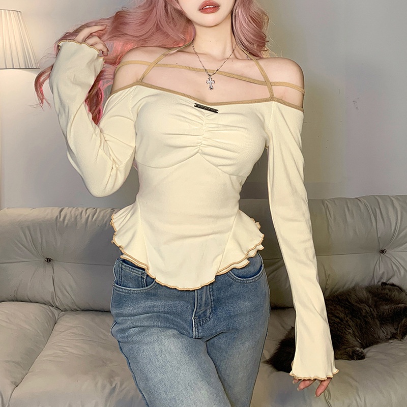 IELGY Áo Thun Tay Dài Hở Lưng Dáng Ôm Thời Trang Mùa Xuân Dành Cho Bạn Nữ