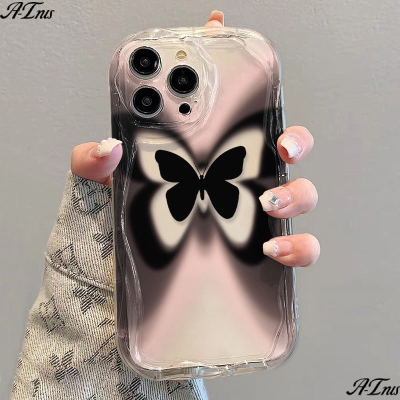 ✅Ốp Điện Thoại Mềm Chống Sốc Họa Tiết Bướm Màu Đen iPhone14 13promax 12 11 7 8plus xrs 14 13promax