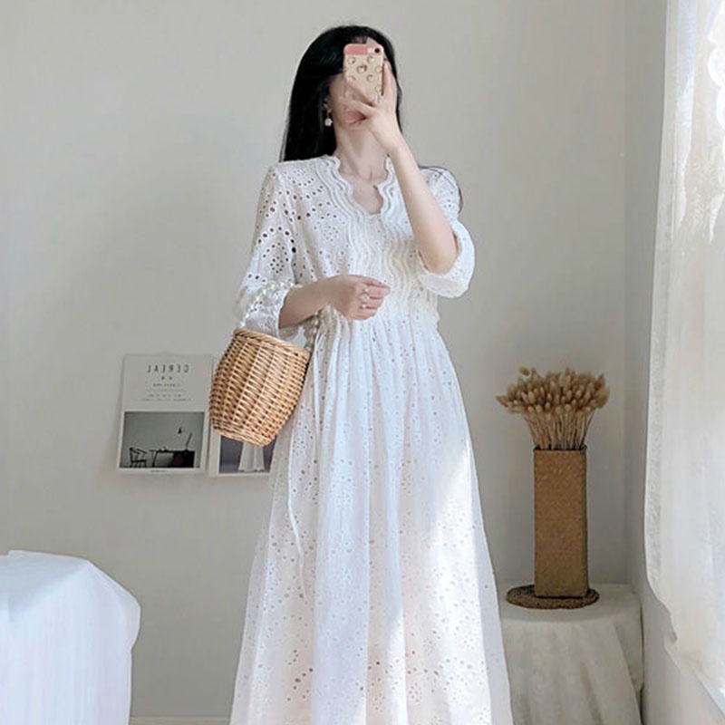 Đầm Hoa Mềm Mại Thoáng Khí Thoải Mái Phối Ren Thời Trang Cho Nữ